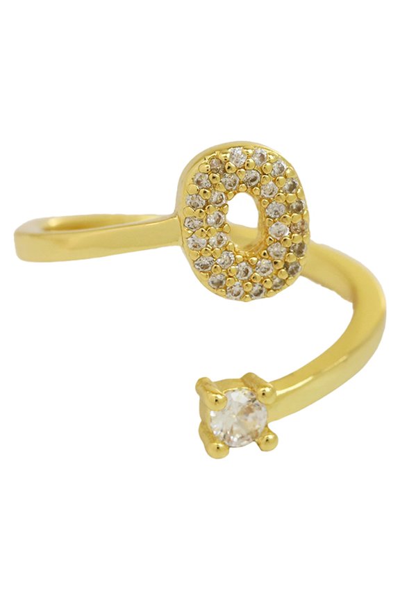 Initial Rings for Women Cute Open Adjustable Cubic Zirconia Bubble Letter Gold Plated Stainless Steel Personalized Statement Jewelry Letter O