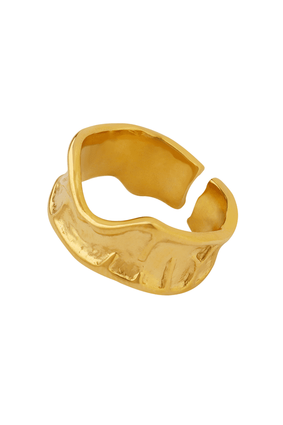 Irregular Folding Open Rings for Women Stainless Steel Silver Gold Plated Band Geometric Minimalist Personalized Gift Jewelry Gold 7