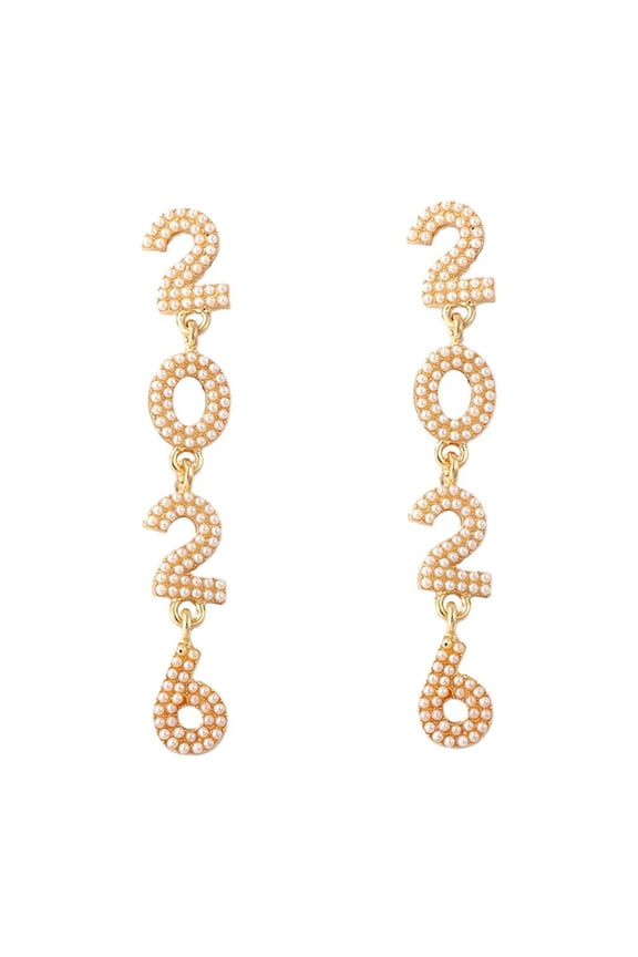 Long New Years Earrings for Women Drop Dangle Sparkly Stainless Steel Number 2026 Dainty Statement Cubic Zirconia Unique Elegant Colorful Large Jewelry Gold 2