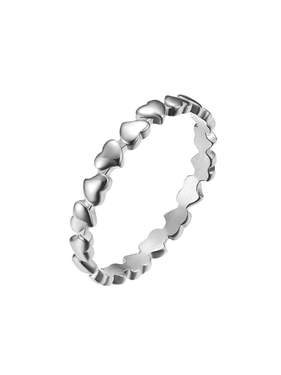 Love Heart Rings for Women Tiny Stackable Band 3mm Pinky Silver Rose Gold Plated Promise Statement Stainless Steel Dainty Cute Simple Gifts Jewelry Silver Size 5