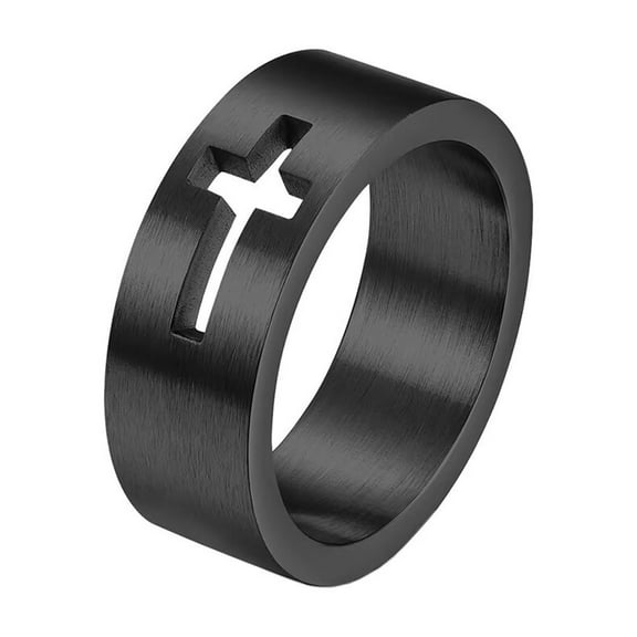 PAURO Matching Couple Cross Ring for Her and His Stainless Steel Wedding Band Male Black Size 8