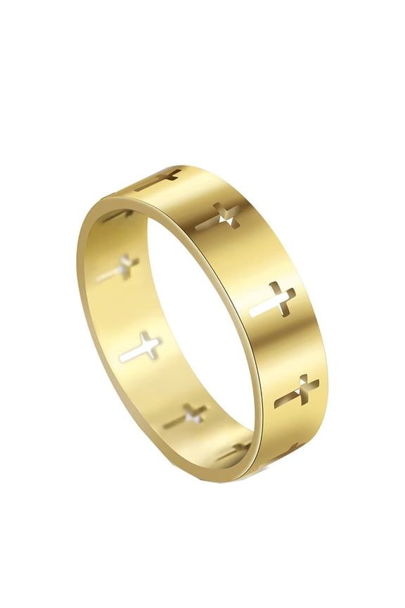 Men 6mm Stainless Steel Carved Ring Christian Cross Religious Wedding Band Ring Jewelry Gift Gold Size 9