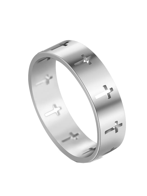 Men 6mm Stainless Steel Carved Ring Christian Cross Religious Wedding Band Ring Jewelry Gift Silver Size 13