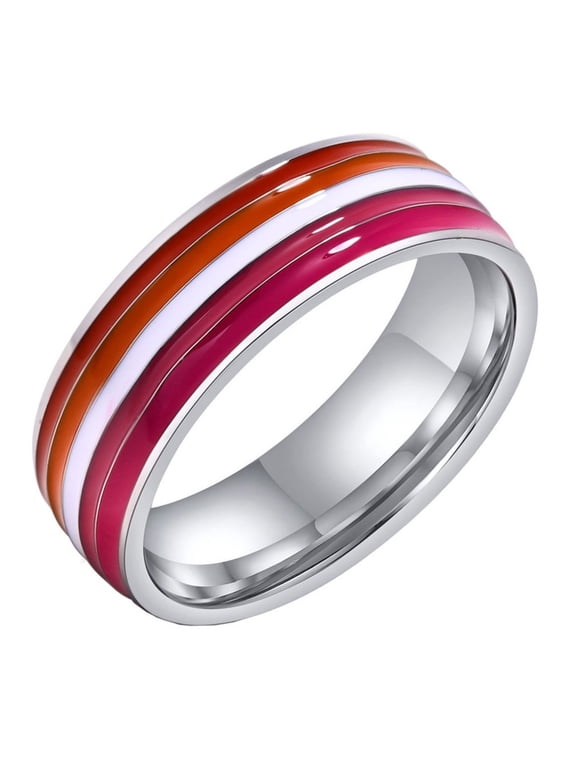 Men 6mm Stainless Steel Enamel Rainbow LGBT Pride Ring Pride Wedding Engagement Band Lesbian Size 6