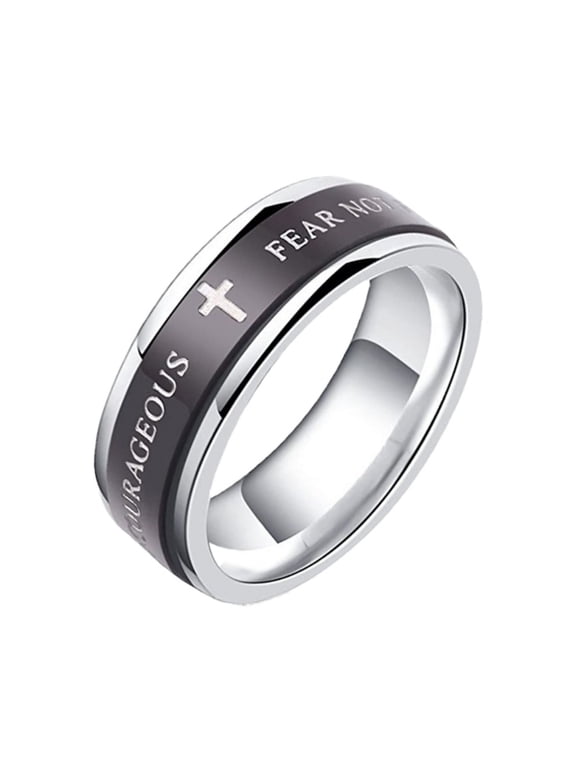 Men 8mm Stainless Steel Cross Bible Rotatable Ring Christian Jesus Christ Lord Prayer Rotating Promise Wedding Band Black Size 13
