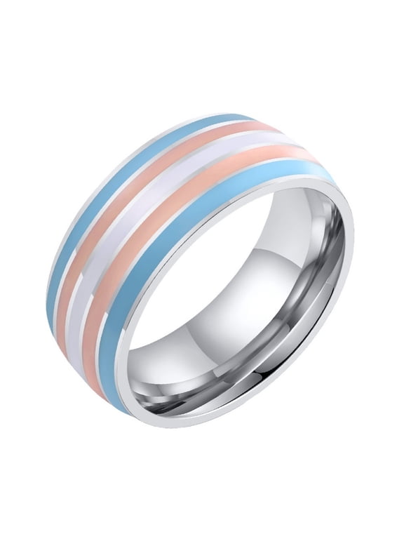 Men 8mm Stainless Steel Enamel Rainbow LGBT Pride Ring for Lesbian & Gay LGBTQ Pride Wedding Engagement Band Black Size 9