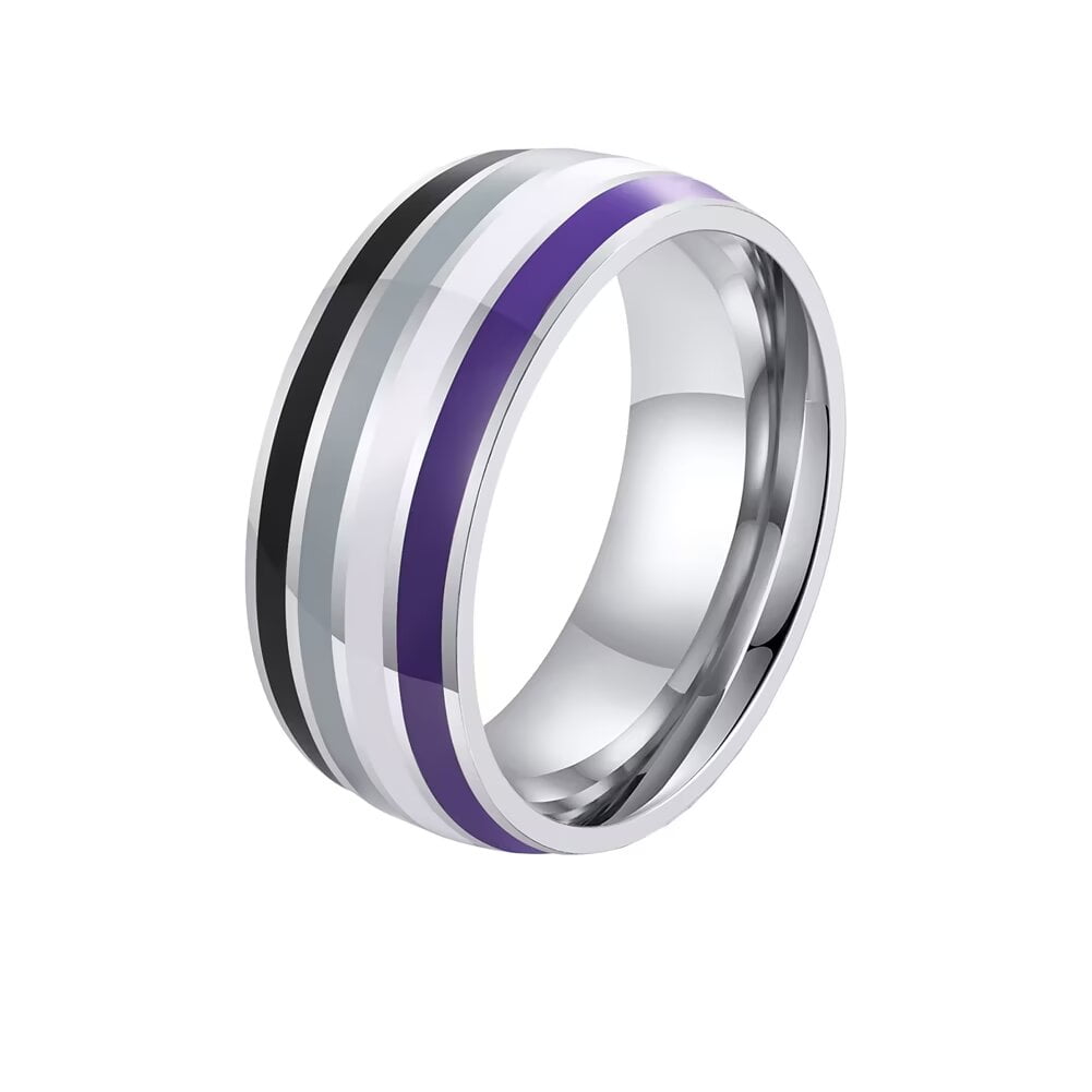 PAURO Men 8mm Stainless Steel Enamel Rainbow LGBT Pride Ring for