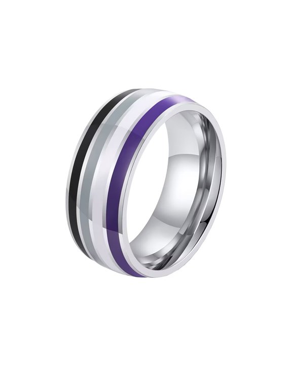 Men 8mm Stainless Steel Enamel Rainbow LGBT Pride Ring for Lesbian Gay LGBTQ Wedding Band Asexual Size 9