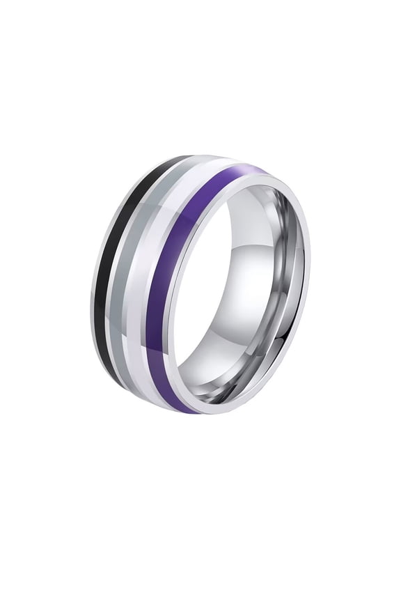 Men 8mm Stainless Steel Enamel Rainbow LGBT Pride Ring for Lesbian Gay LGBTQ Wedding Band Asexual Size 9