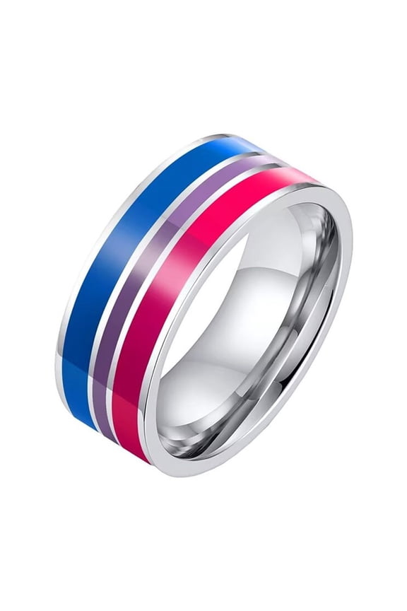 Men 8mm Stainless Steel Enamel Rainbow LGBT Pride Ring for Lesbian Gay LGBTQ Wedding Band Bisexual Size 11