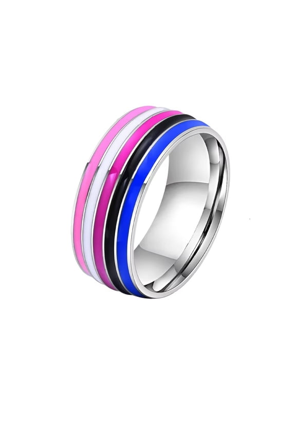Men 8mm Stainless Steel Enamel Rainbow LGBT Pride Ring for Lesbian Gay LGBTQ Wedding Band Genderfluid Size 11
