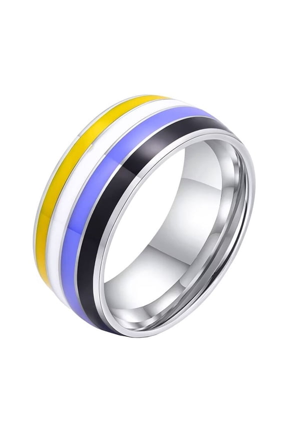 Men 8mm Stainless Steel Enamel Rainbow LGBT Pride Ring for Lesbian Gay LGBTQ Wedding Band Nonbinary Size 7