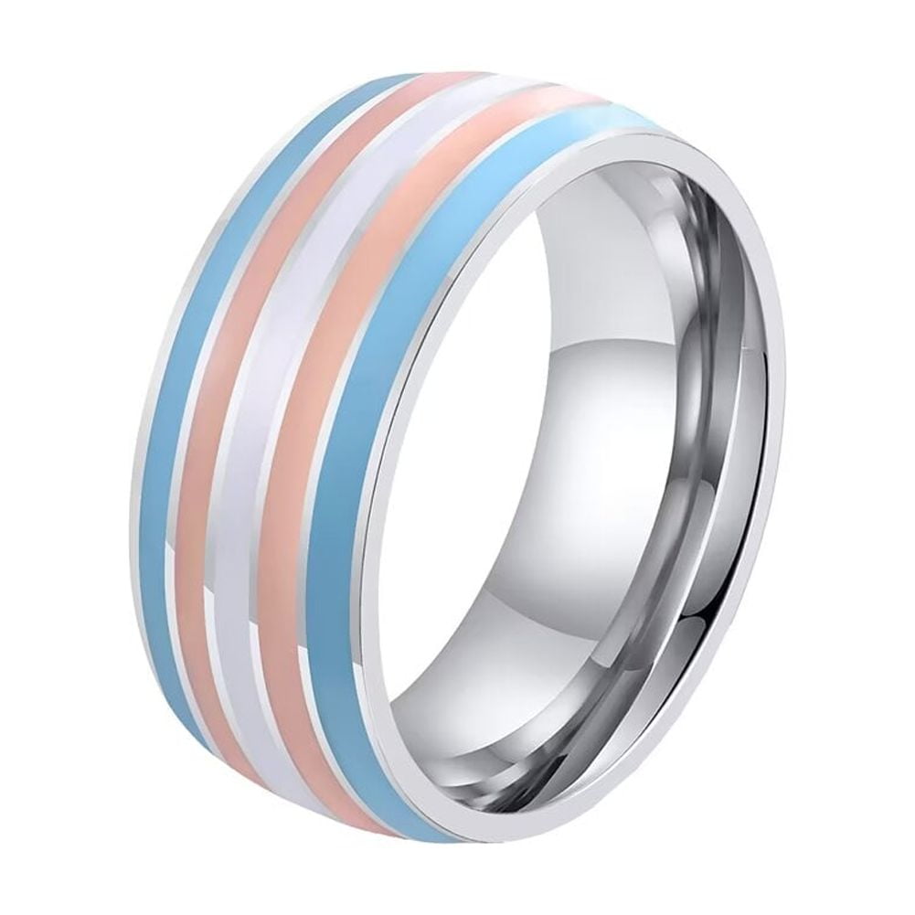 PAURO Men 8mm Stainless Steel Enamel Rainbow LGBT Pride Ring for