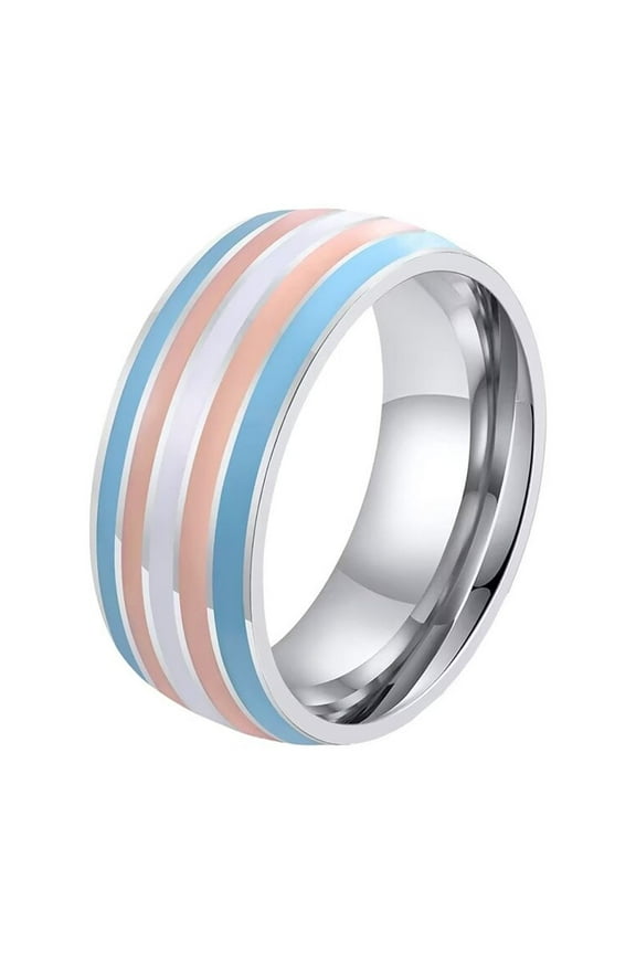 Men 8mm Stainless Steel Enamel Rainbow LGBT Pride Ring for Lesbian Gay LGBTQ Wedding Band Transgender Size 9