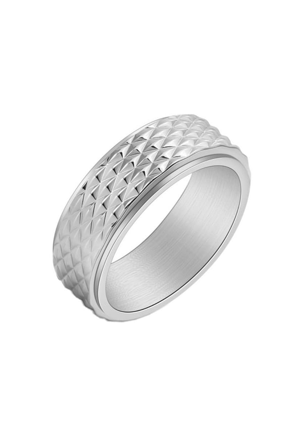 Men Rhomboid Rotatable Ring 8mm Stainless Steel Fidget Rings Anxiety Spinner Ring Silver Size 9