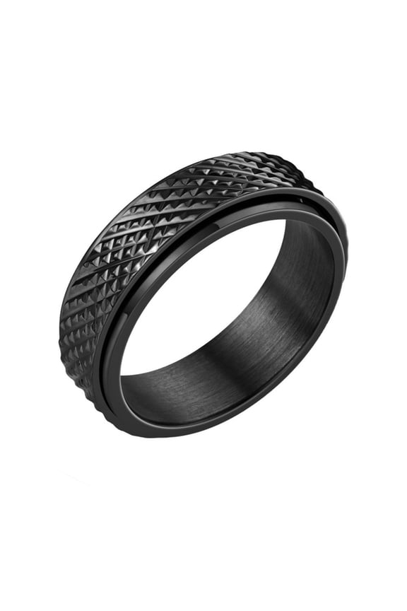 Men Stainless Steel Anxiety Ring 6mm Rotating Spinner with Rhombus Pattern Engraving Fidget Ring Black Size 8