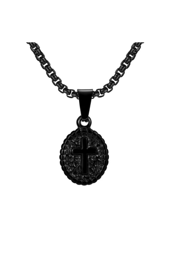Men Stainless Steel Cross Pendant Necklace Religious Jewelry Gift for Christian Faith Black with Chain