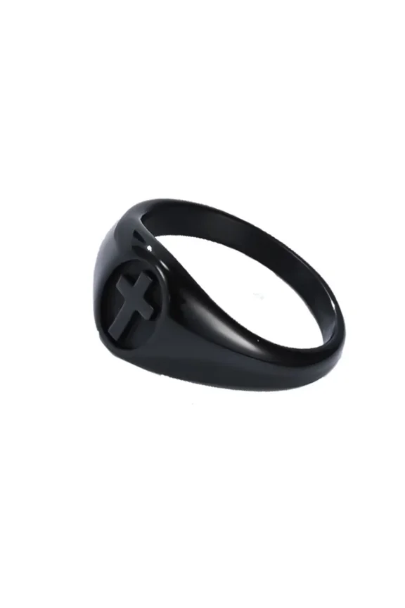Men Stainless Steel Cross Ring Simple Unisex Christian Religious Cross Ring Black Size 10