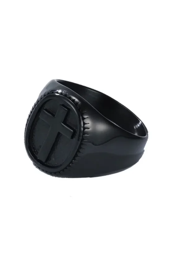 Men Stainless Steel Cross Ring Wide Cross Design Ring Gothic Punk Jewelry Black Size 8
