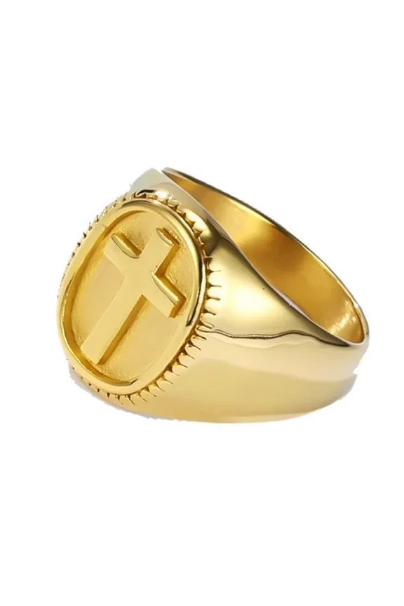 Men Stainless Steel Cross Ring Wide Cross Design Ring Gothic Punk Jewelry Gold Size 9