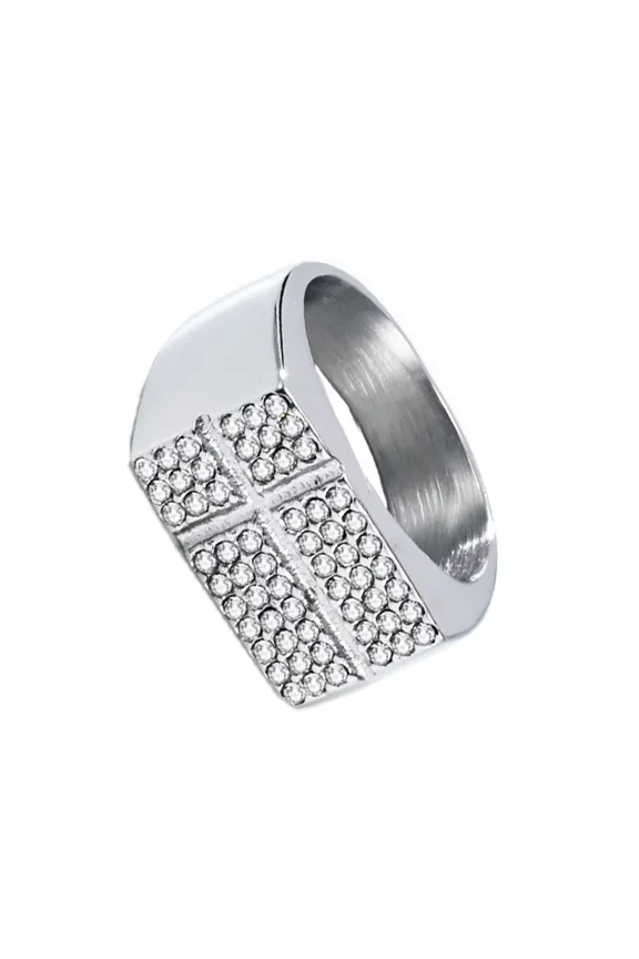Men Stainless Steel Cubic Zirconia Cross Ring Christian Eternity Promise Wedding Bands Silver Size 11