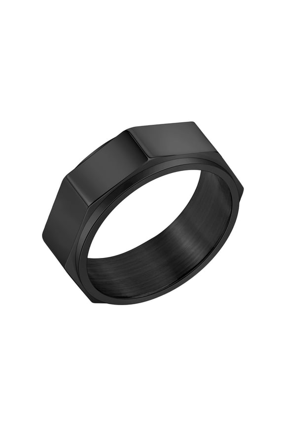 Men Stainless Steel Octagonal Anxiety Ring 8mm Octagon Rotatable Relief Spinning Bands Fidget Ring Black Size 11