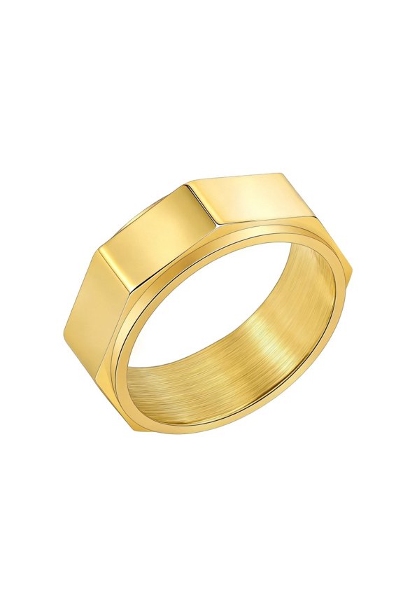 Men Stainless Steel Octagonal Anxiety Ring 8mm Octagon Rotatable Relief Spinning Bands Fidget Ring Gold Size 9