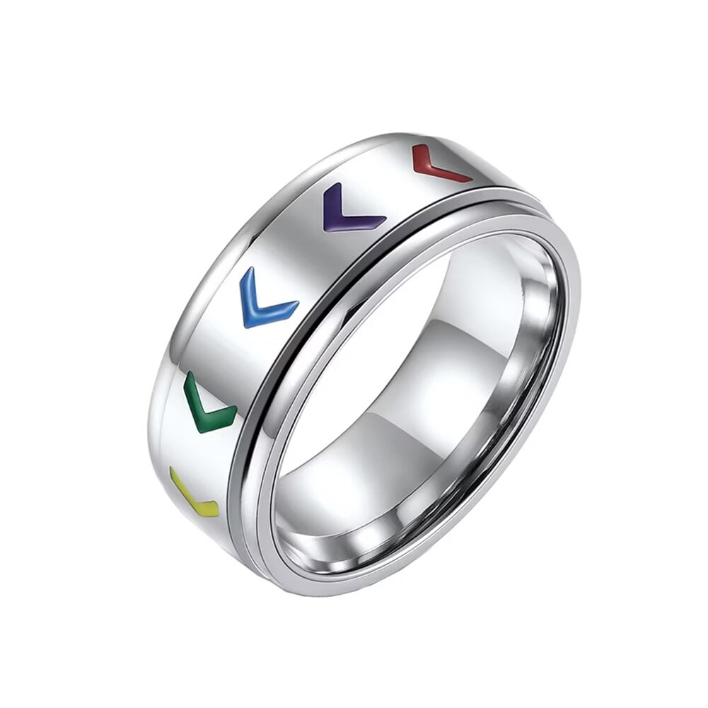 PAURO Men Stainless Steel Pride Ring 8mm LGBT Gay Lesbian Rainbow ...