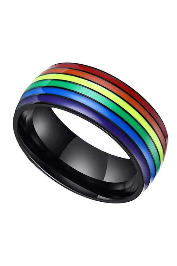 Men Stainless Steel Pride Ring 8mm LGBT Gay Lesbian Rainbow Wedding Promise Band Rings Black Size 12