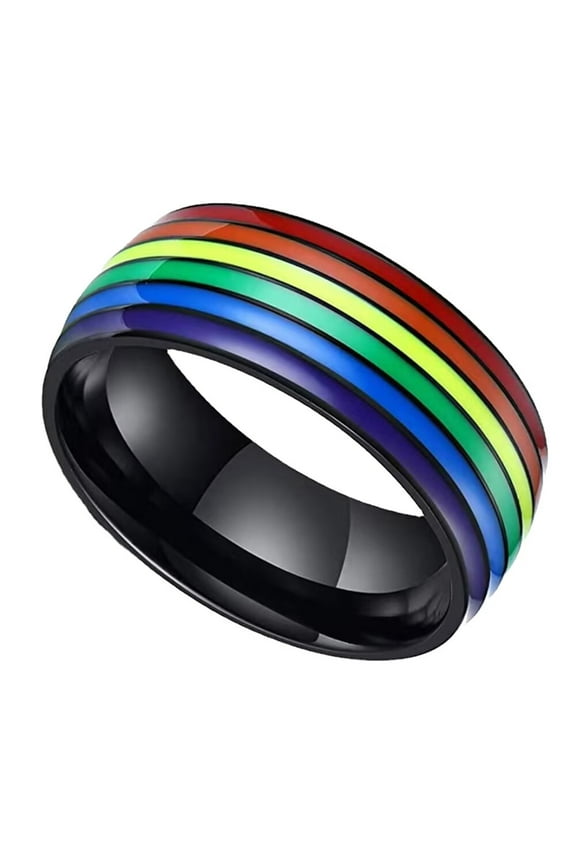 Men Stainless Steel Pride Ring 8mm LGBT Gay Lesbian Rainbow Wedding Promise Band Rings Black Size 9