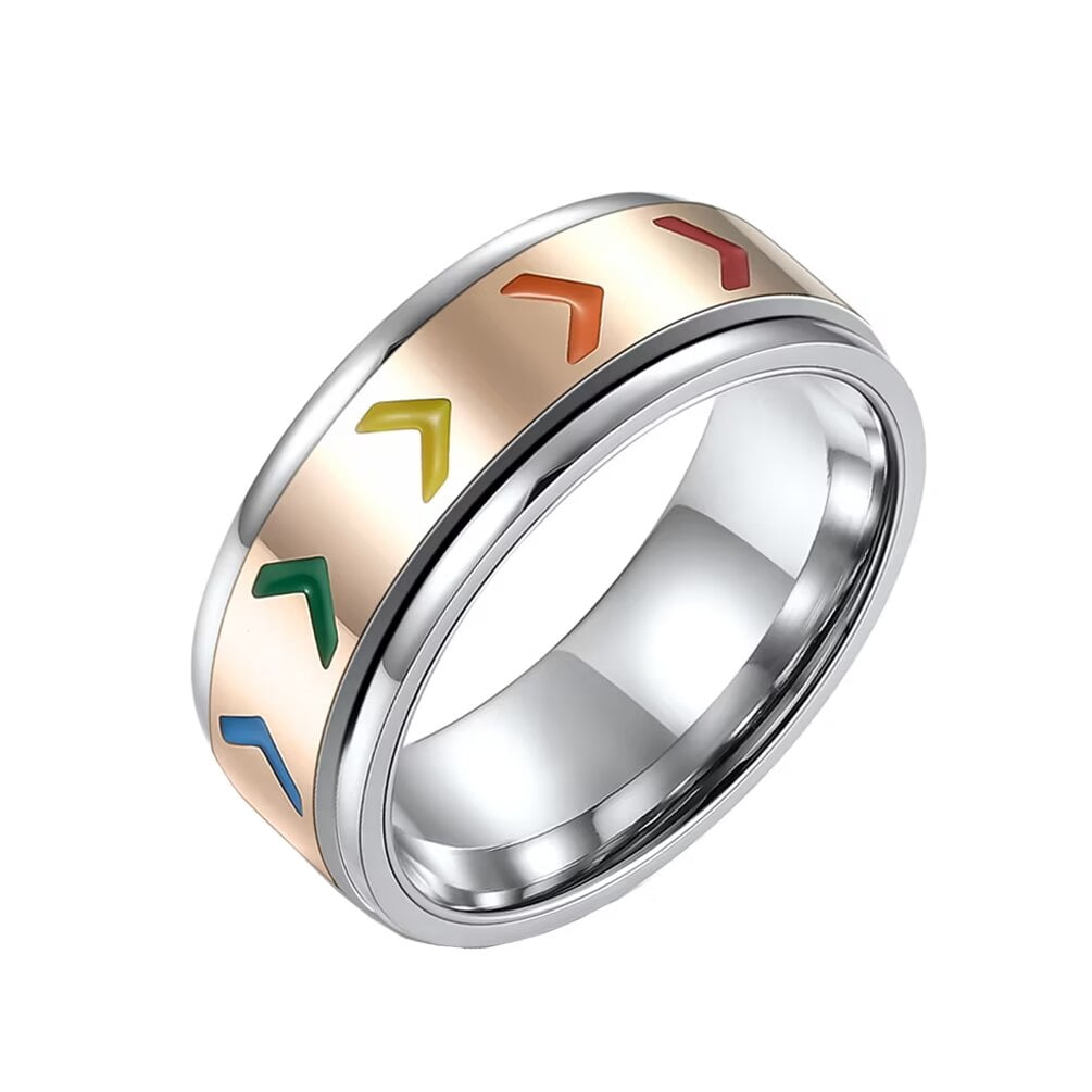 PAURO Men Stainless Steel Pride Ring 8mm LGBT Gay Lesbian Rainbow ...