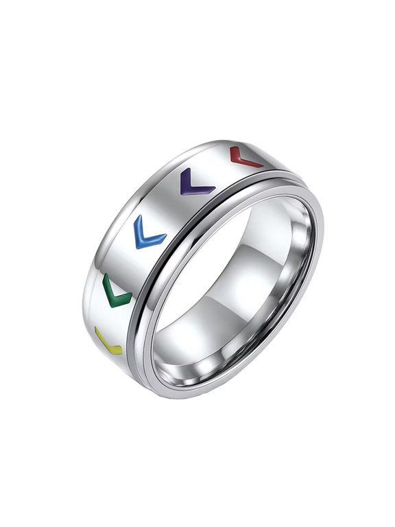 Men Stainless Steel Pride Ring 8mm LGBT Gay Lesbian Rainbow Wedding Promise Band Rings Silver Size 7