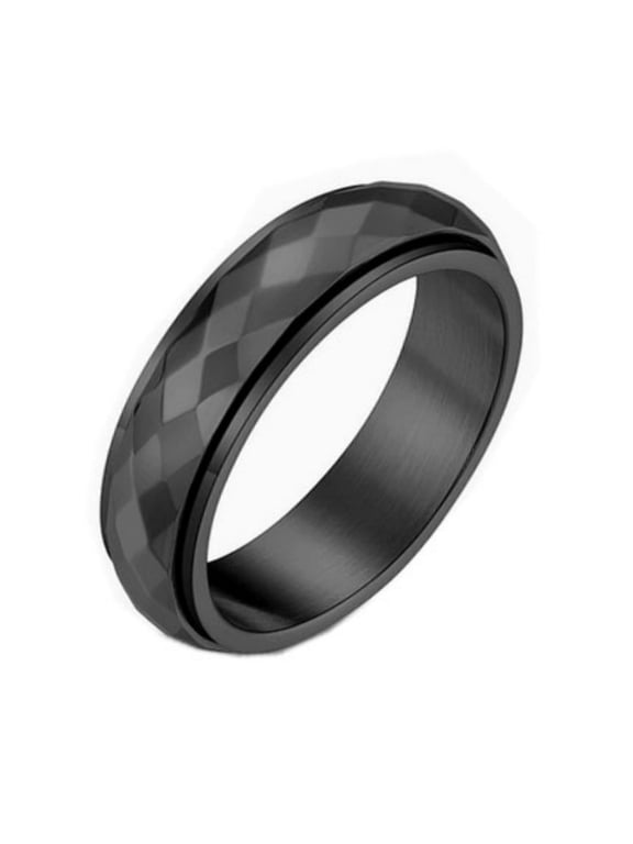 Men Stainless Steel Spinner Ring Anxiety Relief Fidget Faceted Rotatable Ring Spinning Bands 6mm Black Size 7