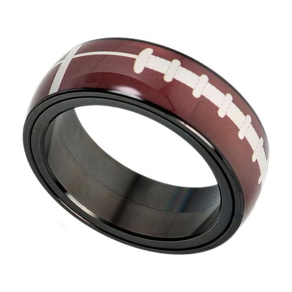 PAURO Men Stainless Steel Spinner Ring Basketball Pattern Band Football Rings Rugby Ring Baseball Ring Outdoor Sport Couple Rings Size 8