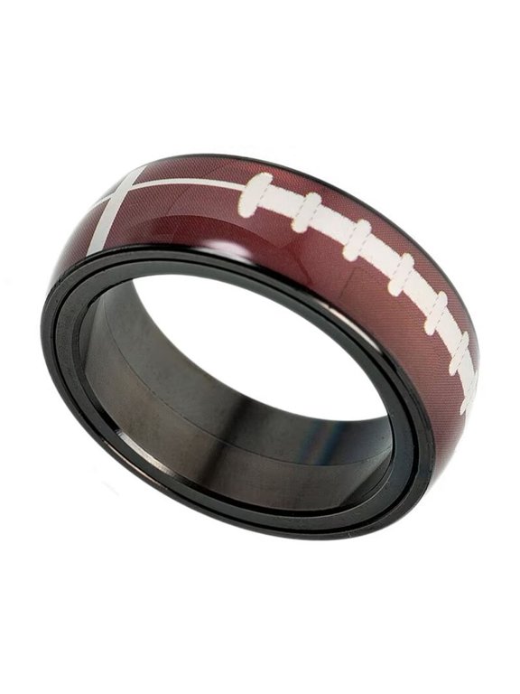 Men Stainless Steel Spinner Ring Basketball Pattern Band Football Rings Rugby Ring Baseball Ring Outdoor Sport Couple Rings Size 8