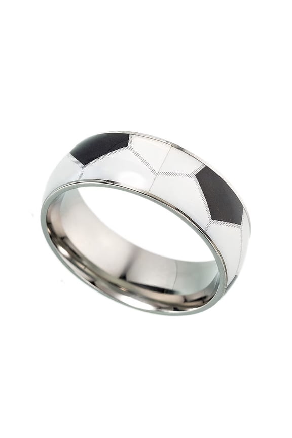Men Stainless Steel Sports Balls Ring 8mm Basketball Pattern Band Football Rugby Baseball Ring Outdoor Sport Jewelry Size 6