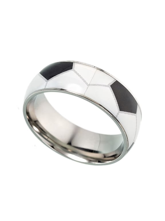 Men Stainless Steel Sports Balls Ring 8mm Basketball Pattern Band Football Rugby Baseball Ring Outdoor Sport Jewelry Size 6