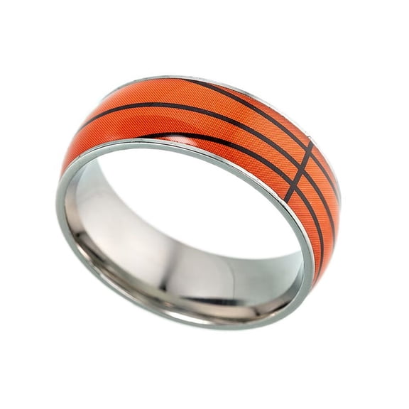 PAURO Men Stainless Steel Sports Balls Ring 8mm Basketball Pattern Band Football Rugby Baseball Ring Outdoor Sport Jewelry Size 6