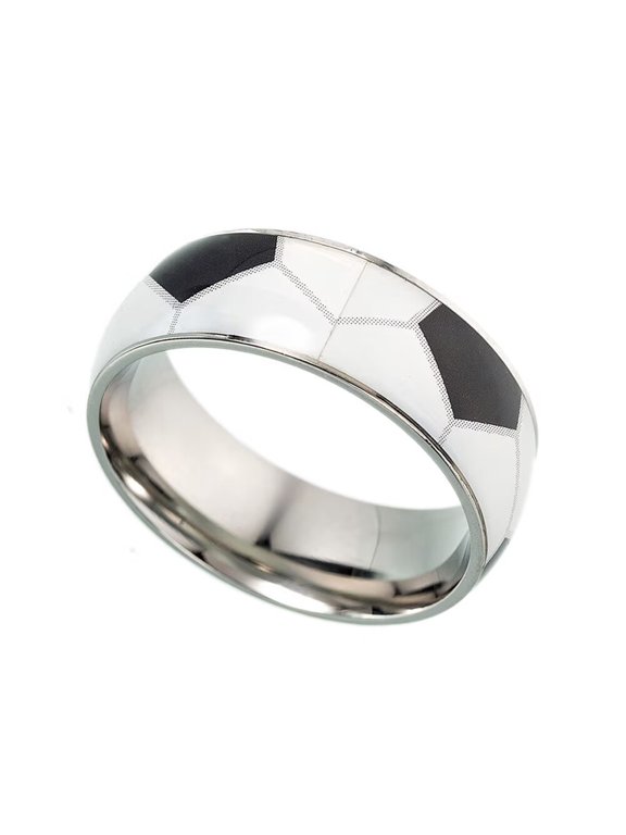Men Stainless Steel Sports Balls Ring 8mm Basketball Pattern Band Football Rugby Baseball Ring Outdoor Sport Jewelry Size 9
