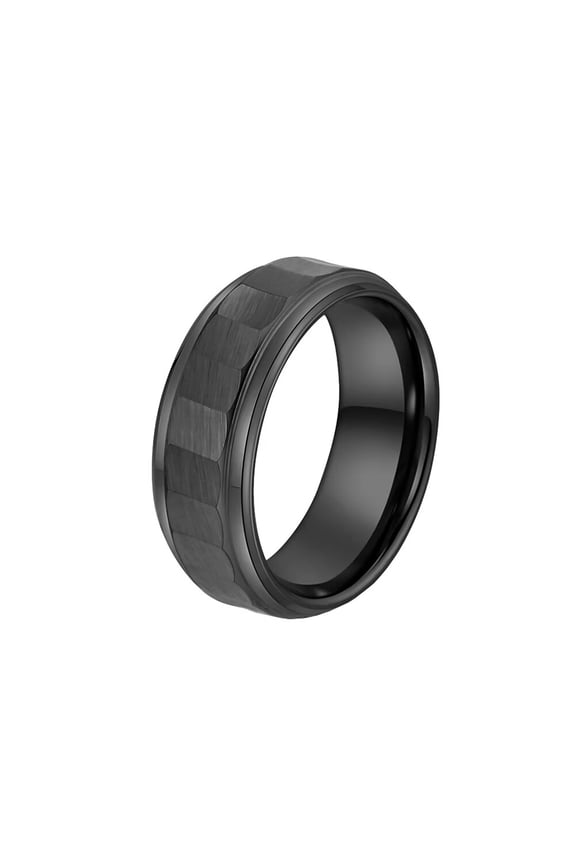 Men Tungsten Carbide Ring 8mm Brushed Polish Finished Two Grooved Center Hammered Design Wedding Bands Black Size 8