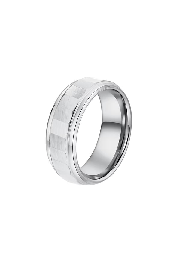 Men Tungsten Carbide Ring 8mm Brushed Polish Finished Two Grooved Center Hammered Design Wedding Bands Silver Size 7