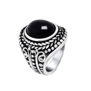 PAURO Men Vintage Oval Gemtone Rings Retro Stainless Steel Stone Wedding Engagement Rings Black Size 10
