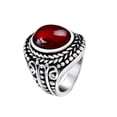 thumbnail image 1 of PAURO Men Vintage Oval Gemtone Rings Retro Stainless Steel Stone Wedding Engagement Rings Red Size 12, 1 of 4