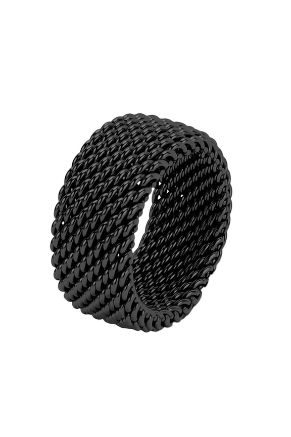 Men Women Stainless Steel Mesh Ring 11mm Wide Wedding Ring Flexible Comfort Fit Black Size 8