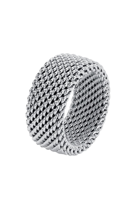 Men Women Stainless Steel Mesh Ring 11mm Wide Wedding Ring Flexible Comfort Fit Silver Size 7