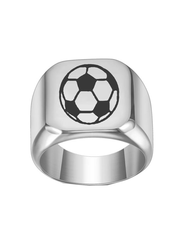 Men Women Stainless Steel Sports Balls Ring 18mm Football Soccer Pattern Polish Ring Outdoor Sport Jewelry Silver Size 11