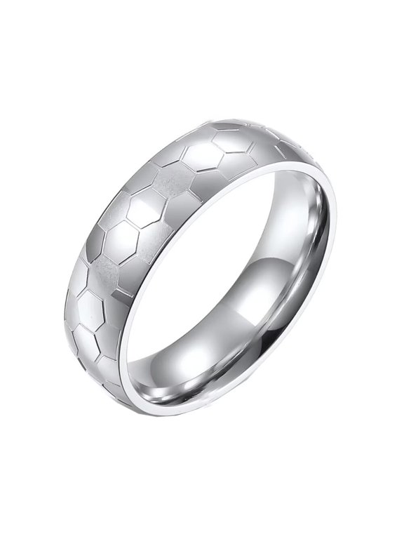 Men Women Stainless Steel Sports Balls Ring 6mm Football Soccer Pattern Ring Outdoor Sport Jewelry Silver Size 11