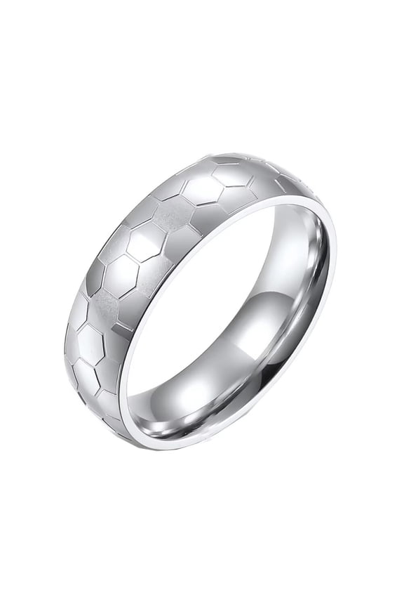 Men Women Stainless Steel Sports Balls Ring 6mm Football Soccer Pattern Ring Outdoor Sport Jewelry Silver Size 7