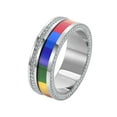 thumbnail image 1 of PAURO Men Women's Stainless Steel LGBT Pride Flag Rainbow Ring with Cubic Zirconia Promise Wedding Band Rotatable Silver Size 11, 1 of 5