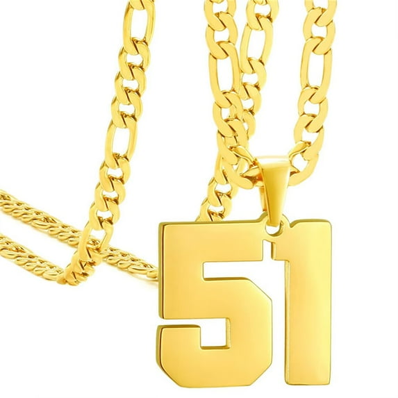 PAURO Men's Necklaces Number Chain Stainless Steel Dainty Pendant Statement Personalized Jewelry Gold Number 51